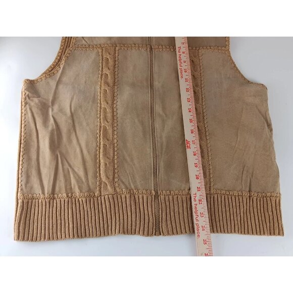 Designer Studio Originals Suede Zipper Vest Womens XL Tan Brown Cable Knit - Picture 9 of 9